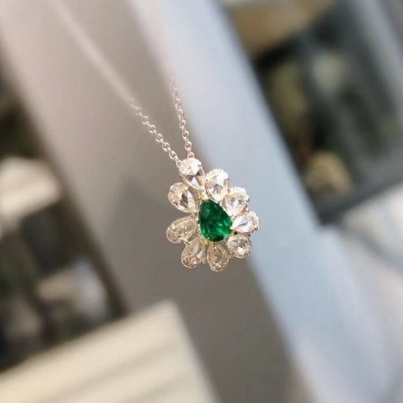 💥 New Trendy CZ Silver Color Green Pendant Necklace, GPMB1396 - Picture 5 of 5